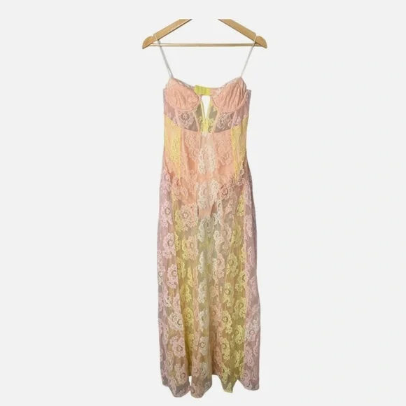 For Love And Lemons Pastel Floral Lace Chemise - Picture 6 of 8